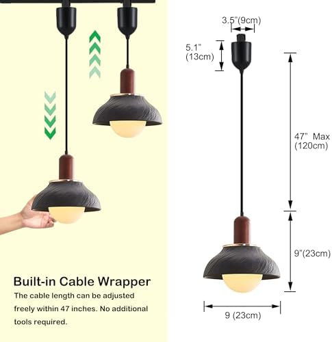 Kiven L Style 2-Wire Track Pendant Light with Black Ceramic Shade