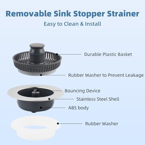 iFealClear 3-in-1 Drain Strainer Stopper Chrome Stainless Steel
