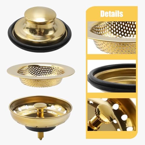 Antrader Gold Drain Strainer Set 3Pcs Stainless Steel