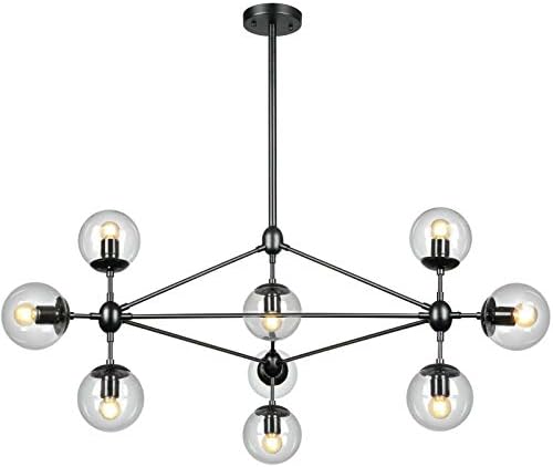 Lampundit 10-Light Chandelier Black Finish with Globe Glass Shades