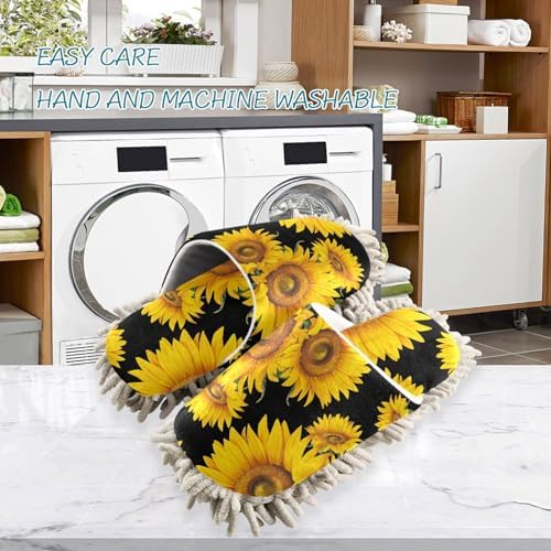 Sinestour Sunflowers Mop Slippers for Floor Cleaning