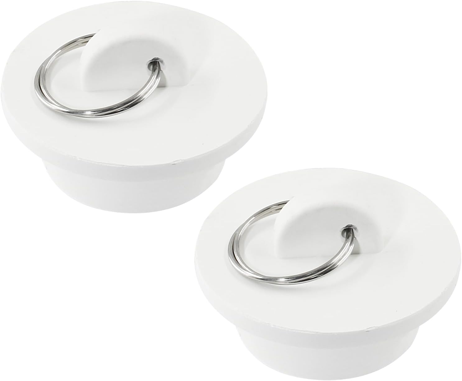 2Pcs White Rubber Drain Stoppers with Hanging Ring