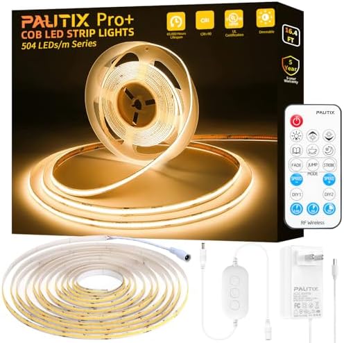 PAUTIX 2700K COB LED Strip Light 164ft Dimmable with RF Remote Timer