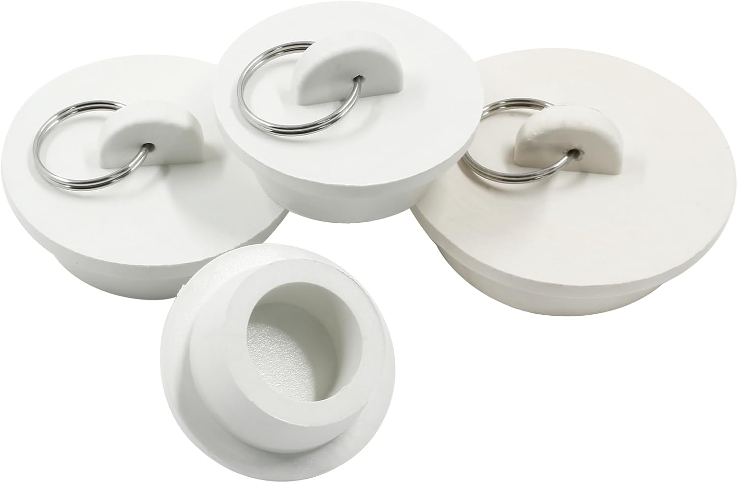 4 Pack White Rubber Sink Stopper with Pull Ring 1