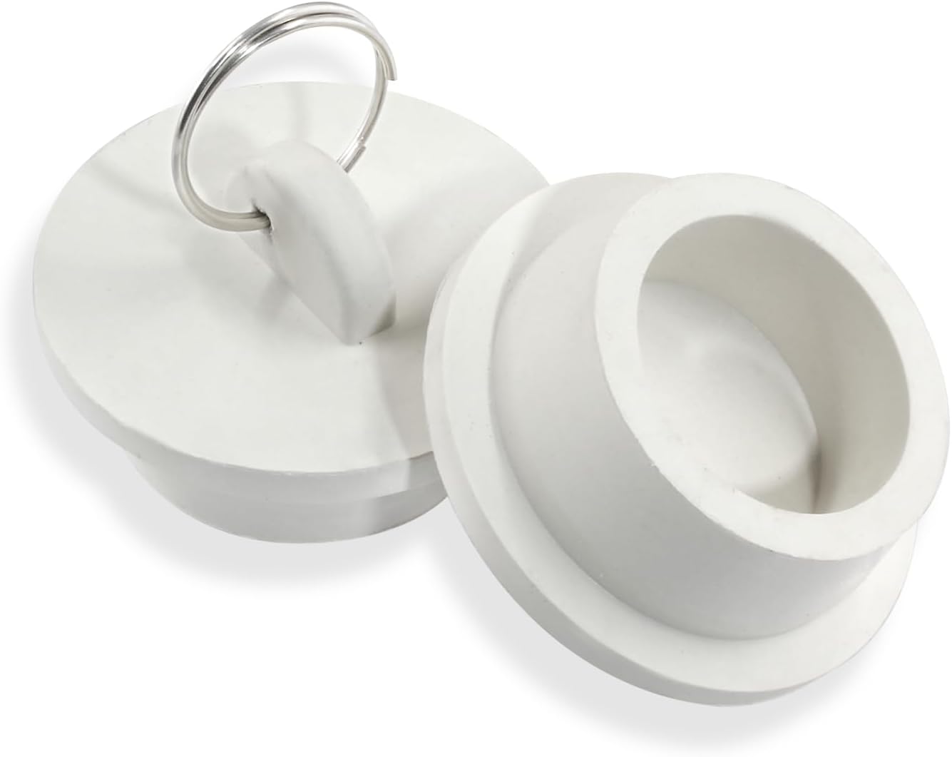2Pcs White Rubber Drain Stoppers with Hanging Ring