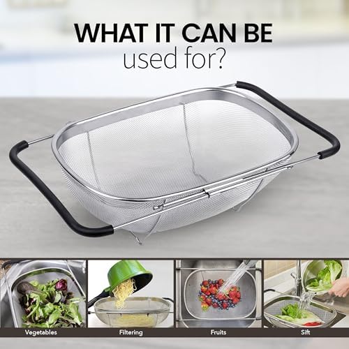 Alpine Cuisine 14x95 In Over the Sink Colander with Expandable Handle