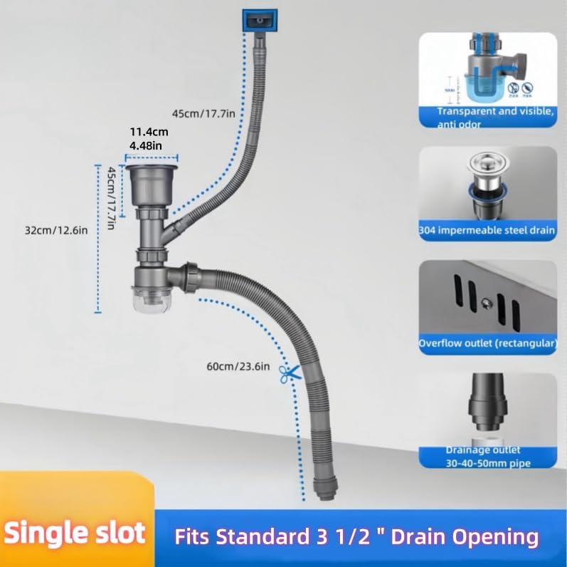 QruiLanTu Single Sink Drain Kit Flexible P-Trap 3-12 Inch