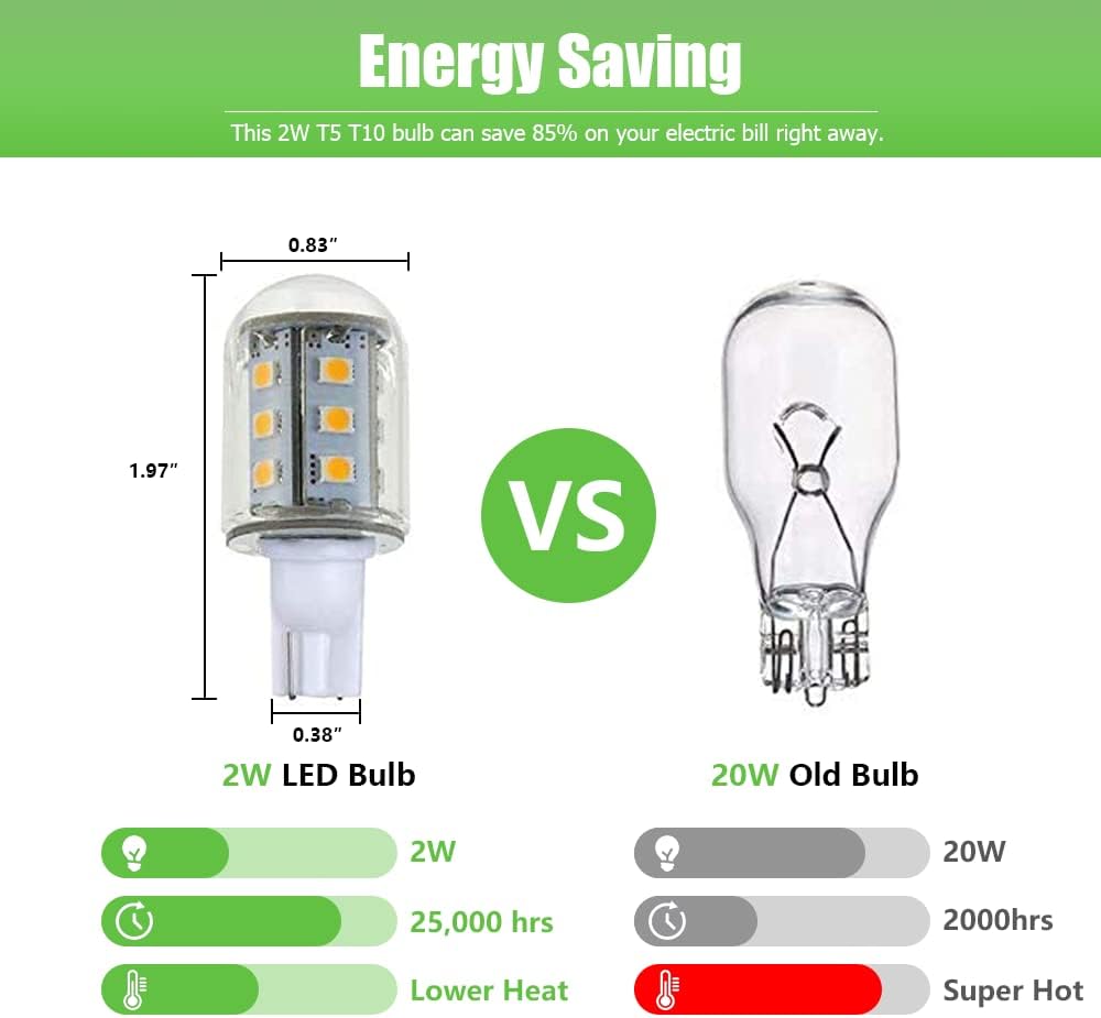 Makergroup T5 T10 LED Bulb 6pcs 2Watt Cool White 6000K Outdoor Use