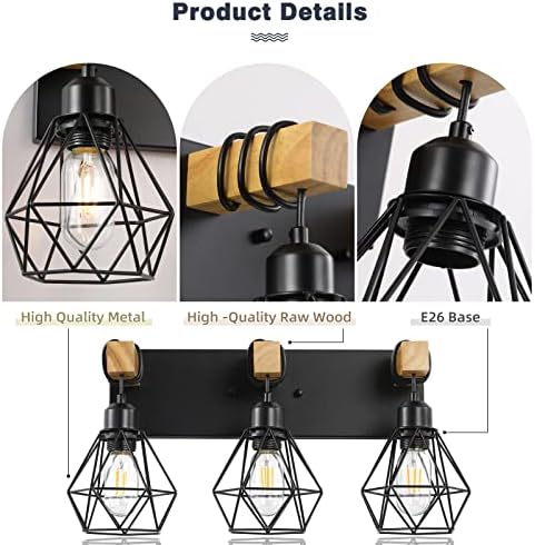 Farmhouse Vanity Light Fixtures with 3 Lights and Rustic Design