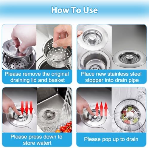 COMLELA 3 in 1 Sink Drain Strainer Combo