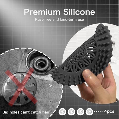 WODETIM Shower Drain Hair Catcher 4 Pack Black
