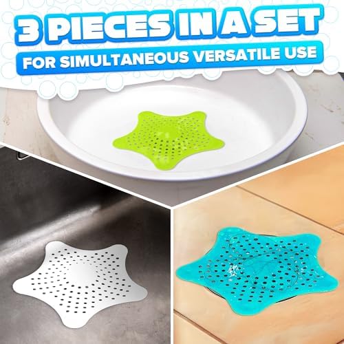 BURIUS 3Pcs Starfish Sink Strainers - Hair Catcher for Kitchen and Bath