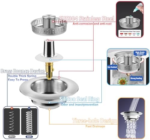 COMLELA 3 in 1 Sink Drain Strainer Combo