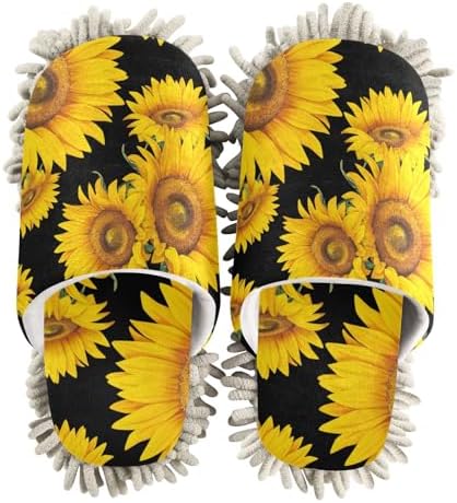 Sinestour Sunflowers Mop Slippers for Floor Cleaning