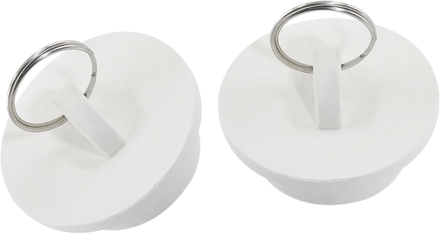 2Pcs White Rubber Drain Stoppers with Hanging Ring