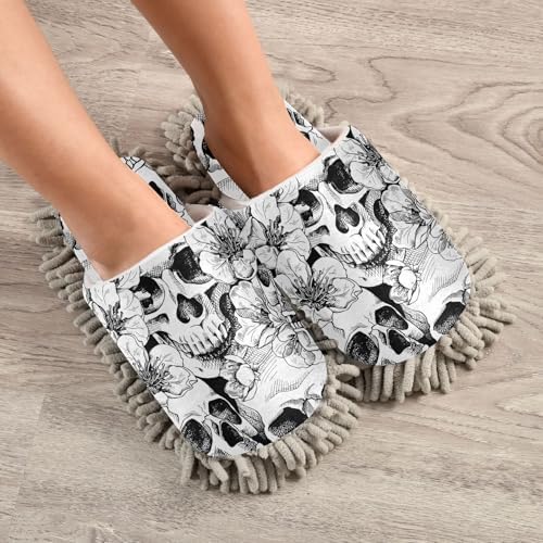 Sinestour White Skull Mop Slippers for Floor Cleaning