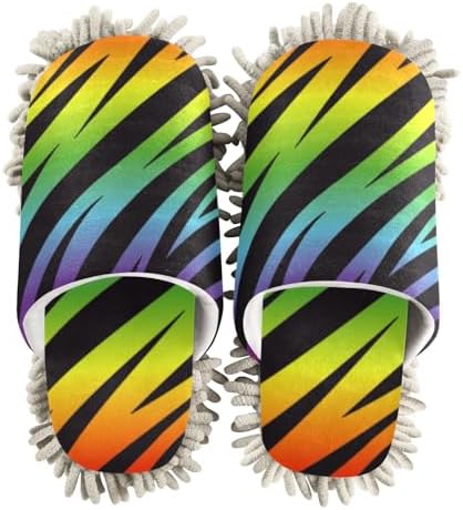 Sinestour Rainbow Zebra Mop Slippers for Floor Cleaning