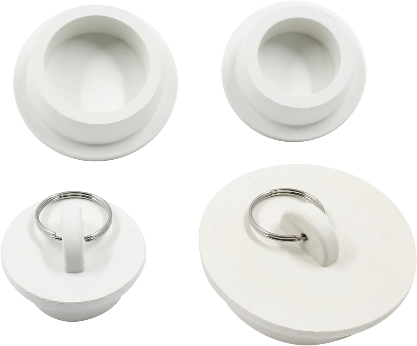 4 Pack White Rubber Sink Stopper with Pull Ring 1