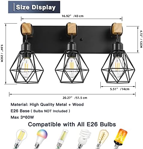 Farmhouse Vanity Light Fixtures with 3 Lights and Rustic Design
