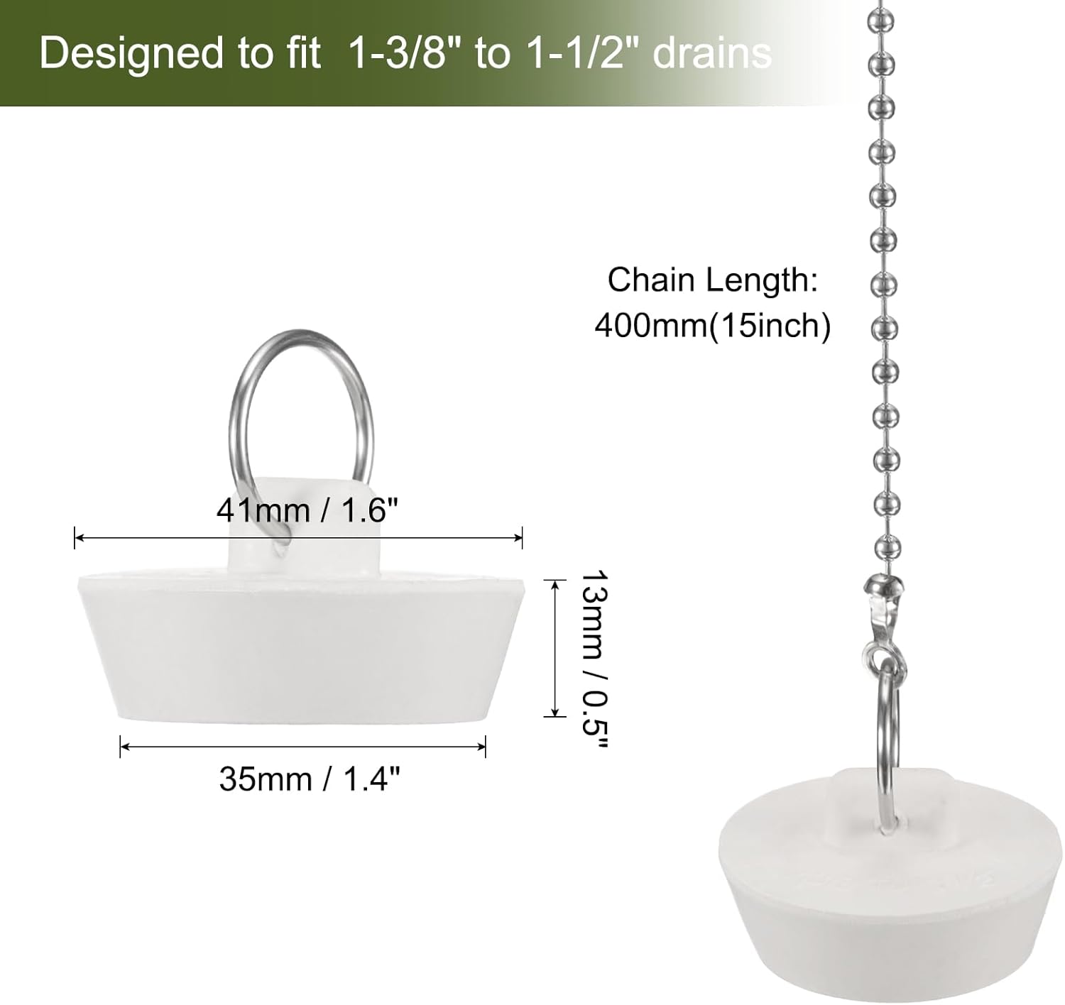Uxcell 4 Pcs Tub Stoppers with Pull Ring and Beaded Chain White