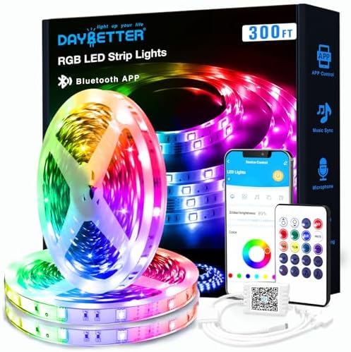 DAYBETTER 300ft RGB LED Strip Lights with App Control and IR Remote