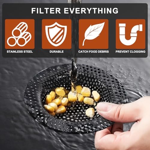 BESSEEK 2 Pcs Black Stainless Steel Mesh Sink Drain Strainer 1