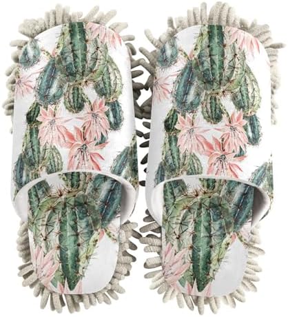 Sinestour Floral Cactus Mop Slippers for Floor Cleaning