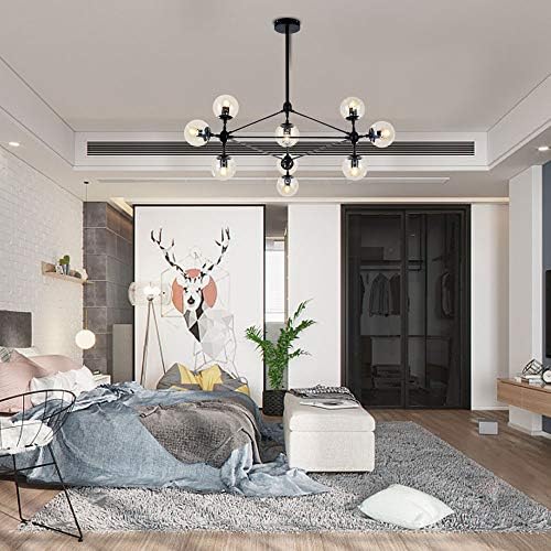 Lampundit 10-Light Chandelier Black Finish with Globe Glass Shades