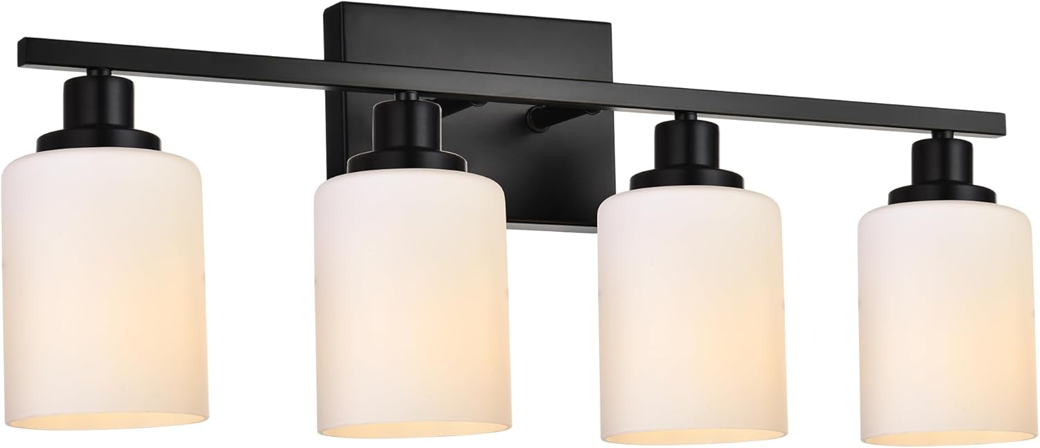 MELUCEE 4-Light Wall Lamp Matte Black with Milky White Glass Shade