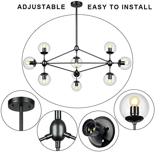 Lampundit 10-Light Chandelier Black Finish with Globe Glass Shades