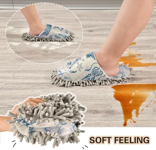 Sinestour Vintage Sailboat Seashells Mop Slippers