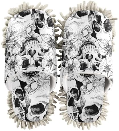 Sinestour White Skull Mop Slippers for Floor Cleaning