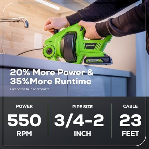 Greenworks 24V Cordless Drain Auger with 20Ah Battery