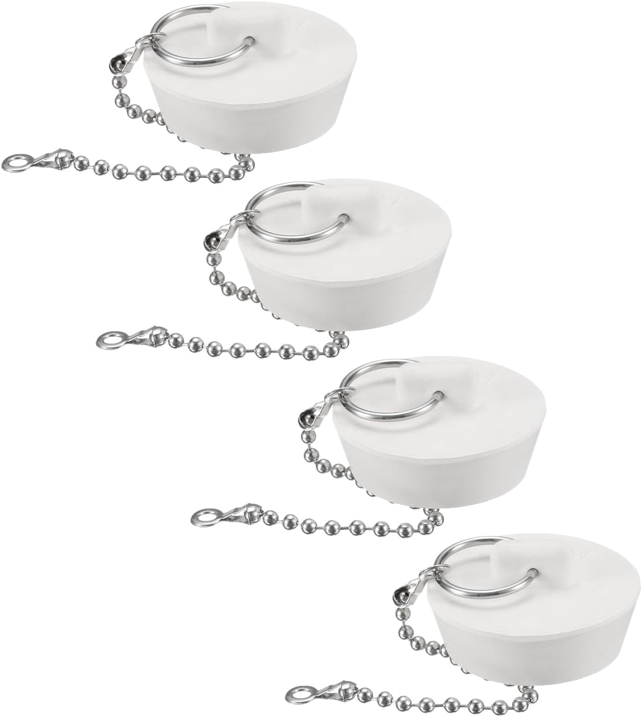 Uxcell 4 Pcs Tub Stoppers with Pull Ring and Beaded Chain White