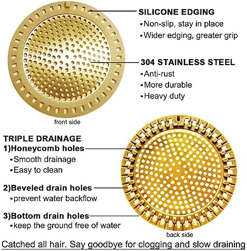 2PCS Hair Catcher Shower Drain Cover with Silicone and Stainless Steel