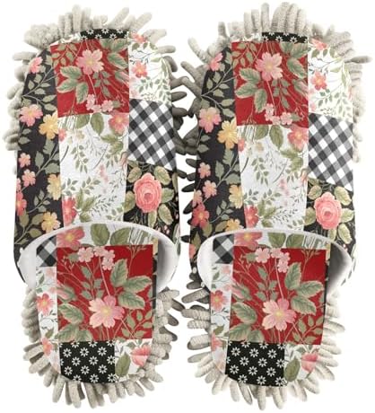 Sinestour Patchwork Roses Mop Slippers for Floor Cleaning