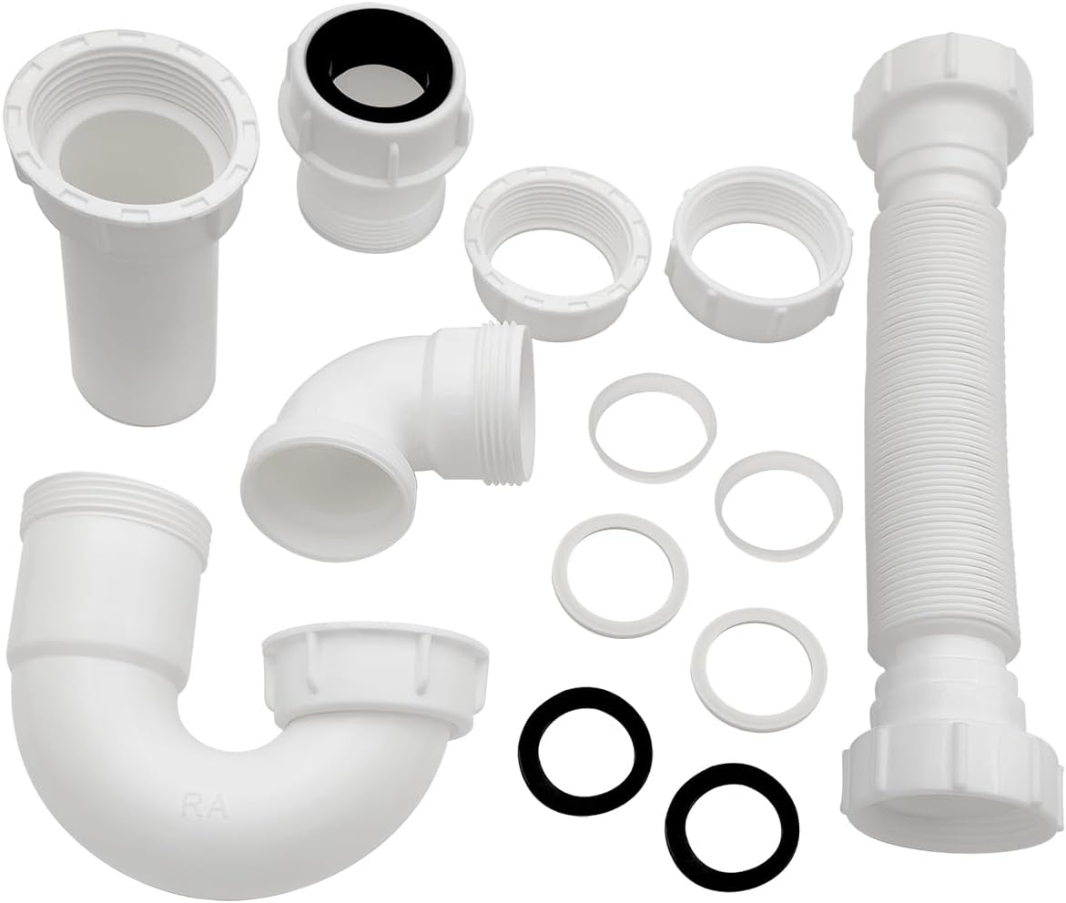 TGEOND White P-Trap with Threaded Adapter and Reversible J-Bend