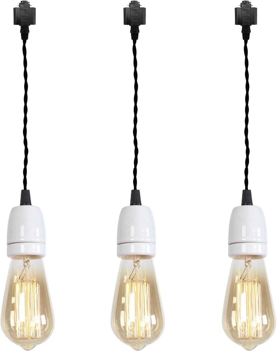 3-Lights H Track Lighting with White Ceramic E26 Base