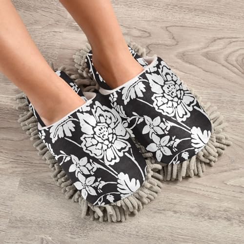 Kigai Microfiber Slippers Black Floral Cleaning Mop