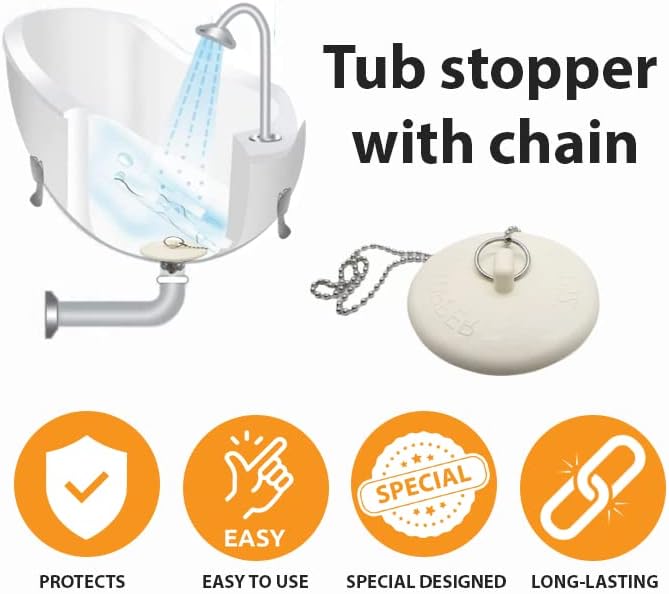 Gadgetime USA Tub Stopper with Chain for 15 to 2 Inch Drains