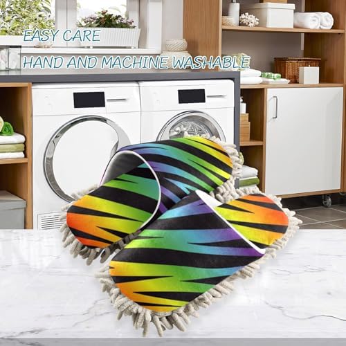 Sinestour Rainbow Zebra Mop Slippers for Floor Cleaning
