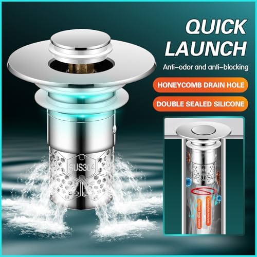 Eliongpu 2Pcs Universal Sink Stopper with Hair Catcher