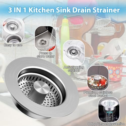 COMLELA 3 in 1 Sink Drain Strainer Combo