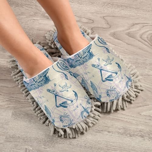 Sinestour Vintage Sailboat Seashells Mop Slippers