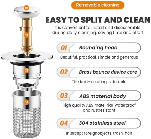 NOCRLG Universal Sink Drain Strainer with Pop-Up Mechanism
