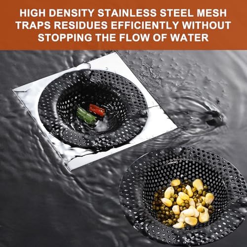 BESSEEK 2 Pcs Black Stainless Steel Mesh Sink Drain Strainer 1