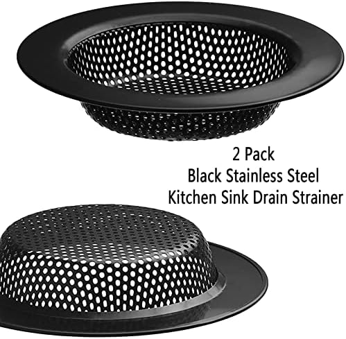 2 Pcs Black Stainless Steel Mesh Sink Drain Strainer with Large Food Catch
