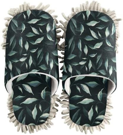 Kigai Microfiber Slippers - Black Leaf Design for Floor Cleaning