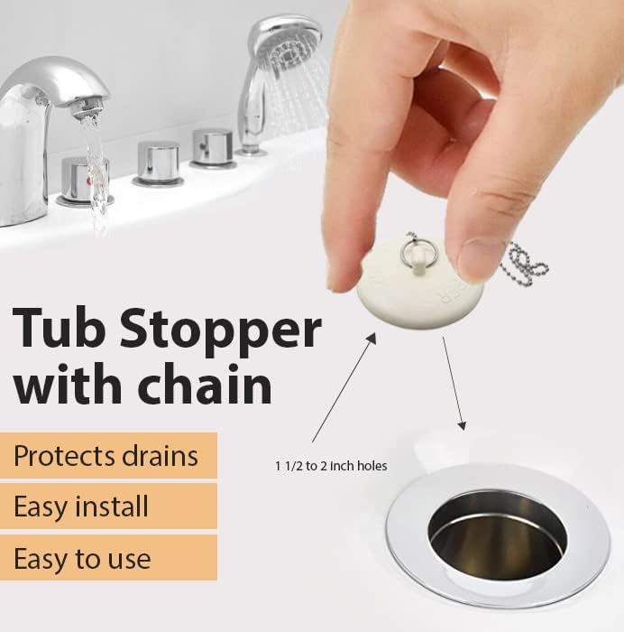 Gadgetime USA Tub Stopper with Chain for 15 to 2 Inch Drains