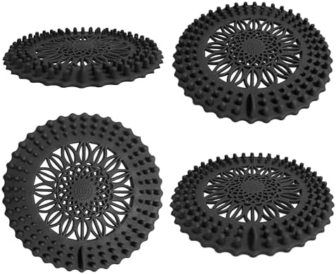 WODETIM Shower Drain Hair Catcher 4 Pack Black
